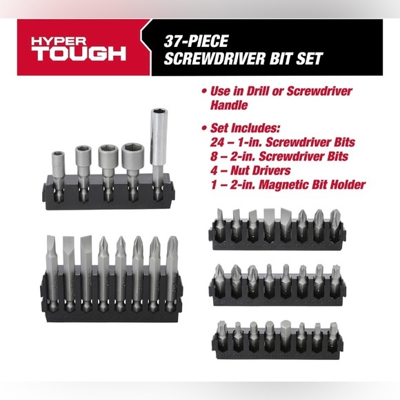 Hyper Tough 37-piece Screwdriver Bit Set with Case, 30143 Tools Driver - Picture 3 of 9